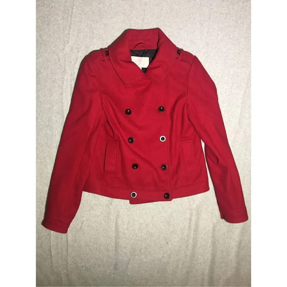 Womens Old Navy Jacket Red Cropped Moto Style 90s Vintage Wool Blend Lagenlook